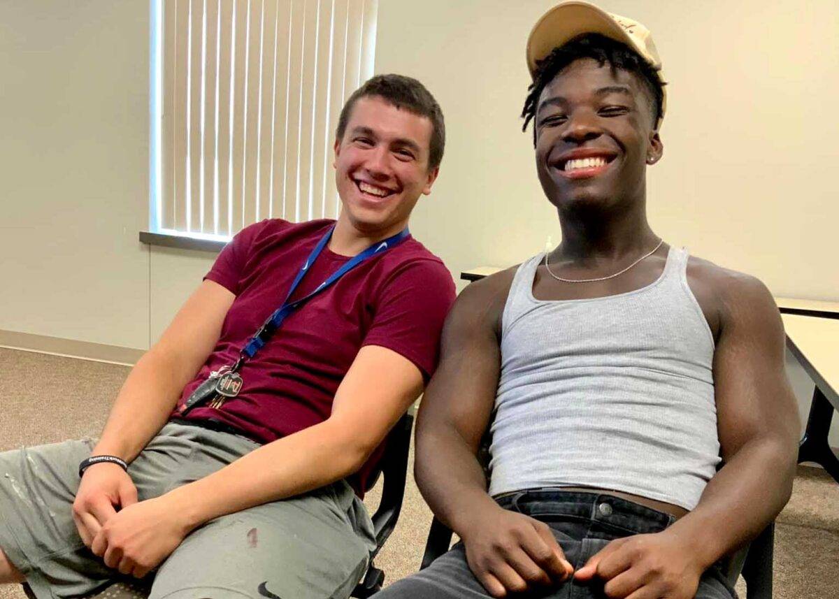 Jaay enjoys spending time with Isaac, one of the chapel interns.